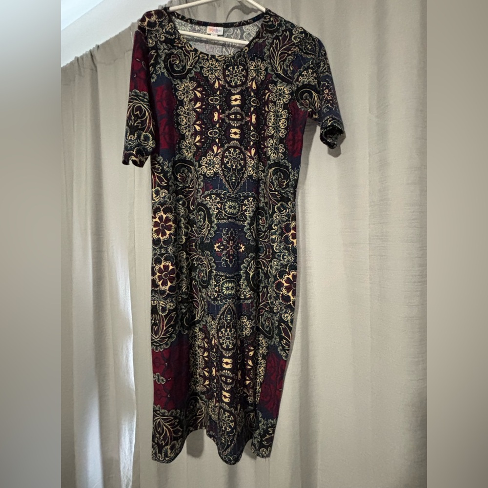 LuLaRoe Red and Gold Patterned Maxi Dress